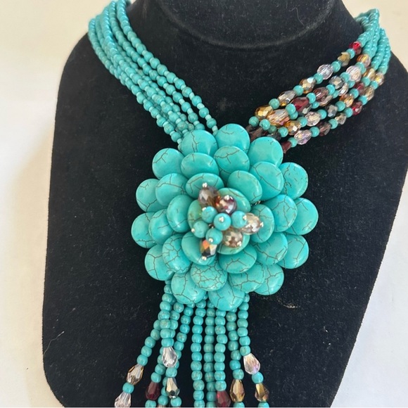 Joan Rivers Starlet Beadeds Turquoise Multishapes SilverTone Necklace 20"+3" - Picture 2 of 14